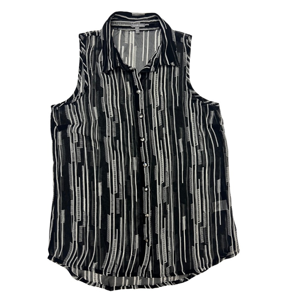 Charlotte Russe Women's Sleeveless Button Front Blouse Top‎ Small Black White